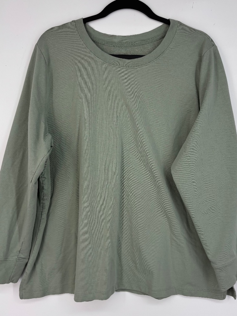 Denim & Co. Womens Petite XL Pullover Knit Top Sage Green EasyWear French Terry
